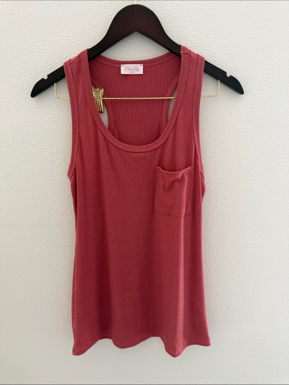 Pink Lily Ribbed Tank Top in Rosewood Pink